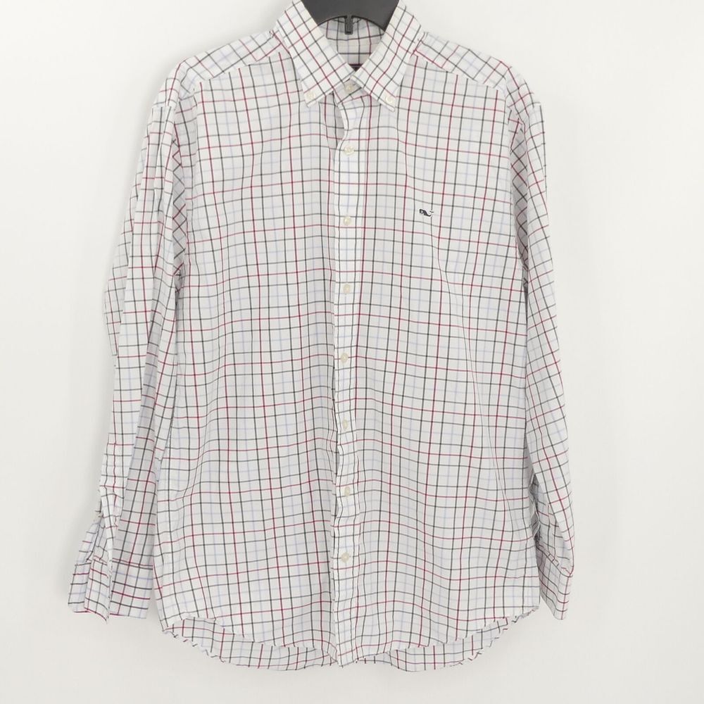 Vineyard Vines Long Sleeve Cotton Classic Fit Whale Shirt White Check M